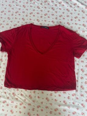 BRANDY MELVILLE Women's Red V‑Neck Crop Top